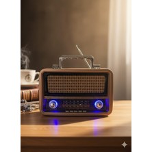 Telkur M-1919BT Nostaljik Radyo Görünümlü LED Işıklı Bluetooth,hafıza Kartı,usb Bellek,aux ve Radyo Destekli Hoparlör Siyah