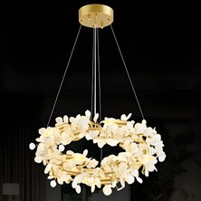 Ronisu Aydınlatma Edera Sarkıt Avize Cam Yaprak Detaylı Avize  Salon Oturma Odası