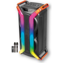 Avcı Teknoloji Market Çift Mikrofonlu Karaoke Seti Dev 8x2 Inç Bluetooth Kule Hoparlör Rgb LED Işıklı Kumandalı