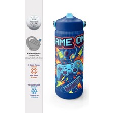 Coral High Coral Hıgh 38333 Lacivert Game Desenli Katlanır Ağızlı Pipetli Çelik Termos 650ML