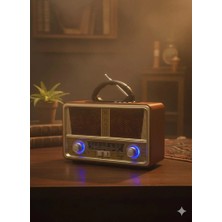 Telkur M-112BT Nostaljik Radyo Görünümlü LED Işıklı Bluetooth,hafıza Kartı,usb Bellek,aux ve Radyo Destekli Hoparlör Bej