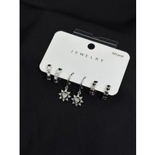 Melisa Takı & Aksesuar 316L Çelik Jewelry Gümüş Renk Kalp 6lı Set Zirkon Taşlı Küpe