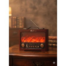 Telkur FP-821 Nostaljik Radyo Şömine Görünümlü LED Işık Fenerli Bluetooth,hafıza Kartı,usb Bellek,aux ve Radyo Destekli Hoparlör Kızıl Ahşap