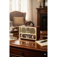 Telkur M-111BT Nostaljik Radyo Görünümlü LED Işıklı Bluetooth,hafıza Kartı,usb Bellek,aux ve Radyo Destekli Hoparlör Bej