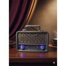 Telkur M-1918BT Nostaljik Radyo Görünümlü LED Işıklı Bluetooth,hafıza Kartı,usb Bellek,aux ve Radyo Destekli Hoparlör Siyah