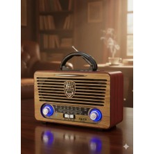 Telkur M-115BT Nostaljik Radyo Görünümlü LED Işıklı Bluetooth,hafıza Kartı,usb Bellek,aux ve Radyo Destekli Hoparlör Açık Ahşap