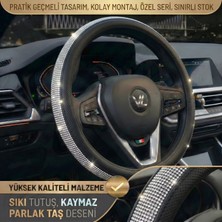 Valente Lusso Geçmeli Direksiyon Kılıfı Crystal-Line Serisi Parlak Taşlı - Perfore Deri & Işıltılı Tasarım (6 Renk)