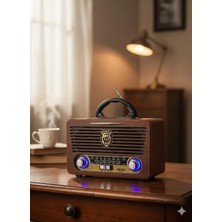 Telkur M-115BT Nostaljik Radyo Görünümlü LED Işıklı Bluetooth,hafıza Kartı,usb Bellek,aux ve Radyo Destekli Hoparlör Kapalı Ahşap
