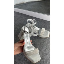 Akça Shoes Gümüş Simli Taşlı Platform