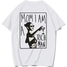 Brz Collection Unisex Oversize Mom I Am A Rich Man T-Shirt (Beyaz)