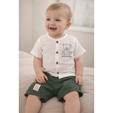 Tuem Baby Ayıcık Baskılı Müslin Erkek Bebek Şortlu Yazlık Takım ( Beden Ölçüleri Açıklamada)