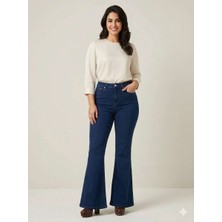 Nevra Büyük Beden Ispanyol Paça Kot Pantolon