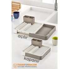 Marsilyan Açılır-Kapanır Bulaşıklık - Bulaşık Durulama Sepeti Tabaklık Bulaşık Kurutmalık Latte