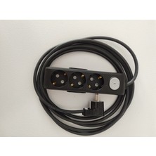 Viko 3'lü Siyah Anahtarlı Topraklı Çocuk Korumalı Grup Priz 6 Metre (L Fiş)