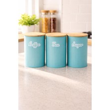 Decorev Bambu Kapaklı Metal Çay Kahve Şeker Kavanoz Seti