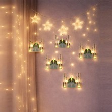 Marsilyan 3 mt Fişli Yeşil Cami Yıldız Ramazan Perde LED