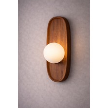 Modern Ahşap Duvar Apliği Opal Cam Küre – Dekoratif LED Aplik 30 cm