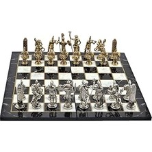 SHC4200 Gifthome, Metal Satranç Takımı/seti; Battal,yunan,parlak, Kat.mermer Desenli Satranç Tahtası