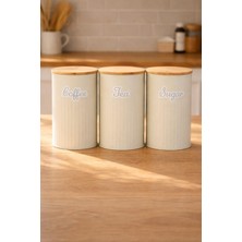 Decorev Bambu Kapaklı Metal Çay Kahve Şeker Kavanoz Seti