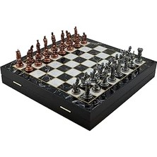 SHC4200 Gifthome Orta Boy Metal Truva-Sparta Satranç Takımı Antik ve Mermer Desenli Sandıklı Mdf Tahtası (3