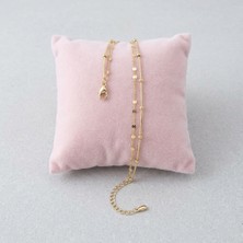 Museum Of You Çift Sıralı Pullu ve Top Boncuklu 14K Altın Kaplama Zincir Bileklik - Minimalist Tasarım