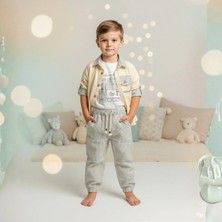 Cattac Kids Erkek Bebek %100 Pamuklu 3’lü Takım - Gömlek, Tişört ve Çizgili Pantolon Set