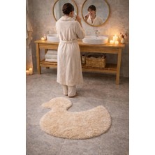 Saymine Kuzu Peluş Ördek Desenli Ince Banyo Paspası - Süet Taban Yumuşak Dokulu Tüy