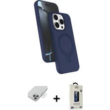iPhone 14 Pro Max Iz Işık Koleksiyonu - Siyah Bilvis Hayalet Cam Ekran Koruyucu + Gümüş Band Metal Kamera Lens