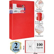 Artlantis Kırmızı Sunum Dosyası 100 Lü 2 Adet Poşet Dosyalı Katalog Dosyası 100 Poşetli Kendinden Dosya Plastik Kapaklı