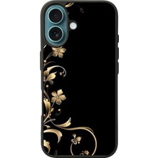 iPhone 16 Plus Uyumlu Yaldizli Cicek Tasarımlı Glossy Premium Kılıf