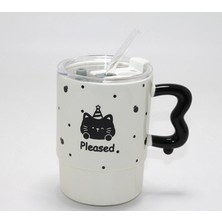 Marsilyan Sevimli Ayı Figürlü Pipetli Kapaklı Porselen Kupa Bardak ALK5041