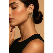 La Florine Üçlü Yeşil Zirkon Taşlı Gold Küpe