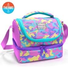 Coral High Kids Pembe Sarı Lavanta Kamuflaj Desenli Thermo Iki Katlı Beslenme Çantası 37201