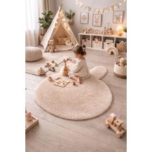 Saymine Kuzu Post Peluş Süet Taban Ince Tavşan Desenli Halı - Yumuşak Dokulu Tüy