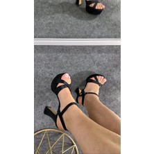 Akça Shoes Siyah Saten Platform Topuklu