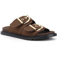 Gönderi(r) Kadın Kahve Süet  Çift Tokalı Terlik