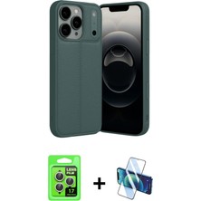 iPhone 17 Pro Doruk Klasik Özel Seri - Siyah 3D Antistatik Cam Ekran Koruyucu + Gümüş Raze Metal Kamera Lens