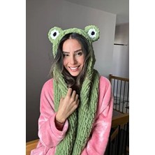 Buboi Knit Kurbağa Gözlü Birleşik Atkı Şapka Takımı El Örgüsü