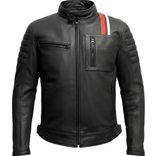 Venom Motosiklet Montu Mustang Siyah Kırmızı Çizgili Deri 4 Mevsim %100 Leader Motorcu Mont