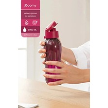 Poomy 1000 ml Sızdırmaz Kapaklı Su Matarası Mor Renkli Hafif Plastik ve Dayanıklı Yapı