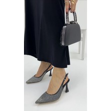 Akça Shoes Siyah Beyaz Incili Topuklu Ayakkabı