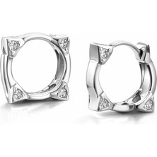 Marika Zirkon Taşlı Kare Detaylı Halka Küpe – Şık Modern Kadın Küpe