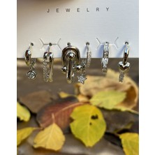 IRONMOON 6'lı Zirkon Taşlı Kalp Detaylı Klipsli Küpe