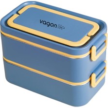 Vagonlife Bento 2000ML Lunchbox Yeni Koleksiyon 2 Katlı 3 Bölmeli Mini Kaseli Çelik Sefer Tası Yemek Kutusu