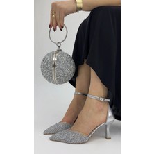 Akça Shoes Gümüş Taşlı Şeffaf Topuklu Ayakkabı