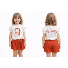 Sibel Günay Butik Kız Çocuk Atatürk Baskılı Tişört Kırmızı Önü Etek Arkası Şort Takım–23 Nisan, 29 Ekim Özel Tasarım