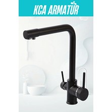 Bdl Armatür Kca Siyah 3 Yollu Arıtmalı Mutfak Eviye Bataryası Musluğu Yerli Üretim Paslanmaz
