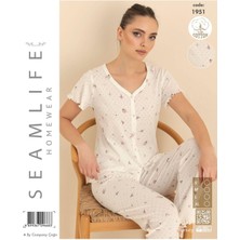 Royam Seamlife Kadın %100 Pamuk Önü Düğmeli Kısa Kollu Pijama Takımı 1951