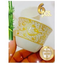  altın harf desenli model kulpsuz porselen mırra kahve fincanı 6 kişilik set