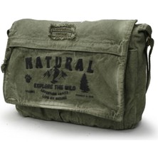 Cappadocia Vintage Haki Yeşil 4028 Salaş Omuz Çantası Pamuk Kanvas Postacı 15.6 Laptop Okul Seyahat Günlük Vintage Retro